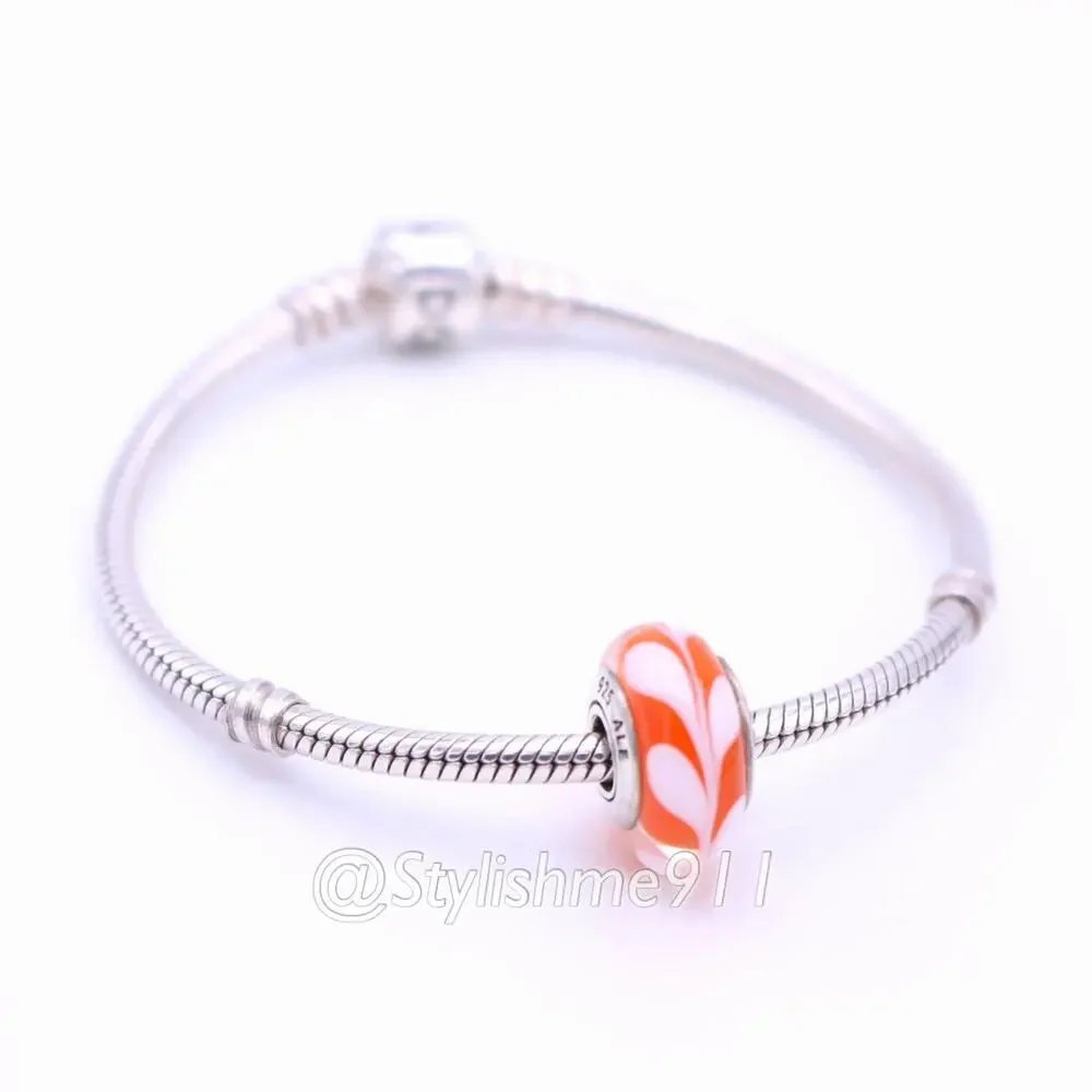 Authentic PANDORA Retired Orange Swirls Glass Charm